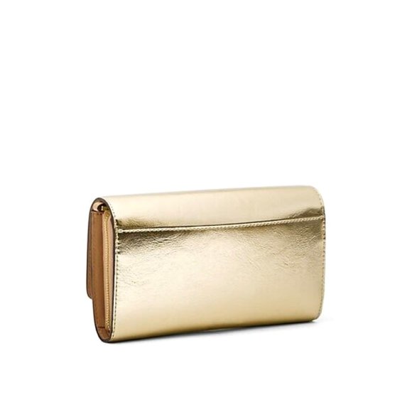 New Michael Kors Jet Set Item Large Wallet Crossbody Metallic Leather Pale Gold - Picture 2 of 4